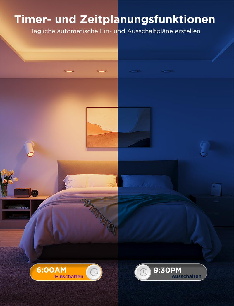 Govee GU10 Light Bulb, LED, RGBWW, Smart Bulb, Works with Matter, Alexa, Google Home, 400 lm, Wi-Fi, LED Lamp, Dimmable, Color-Changing, 56 Scenes, Synchronization with Music, Pack of 4