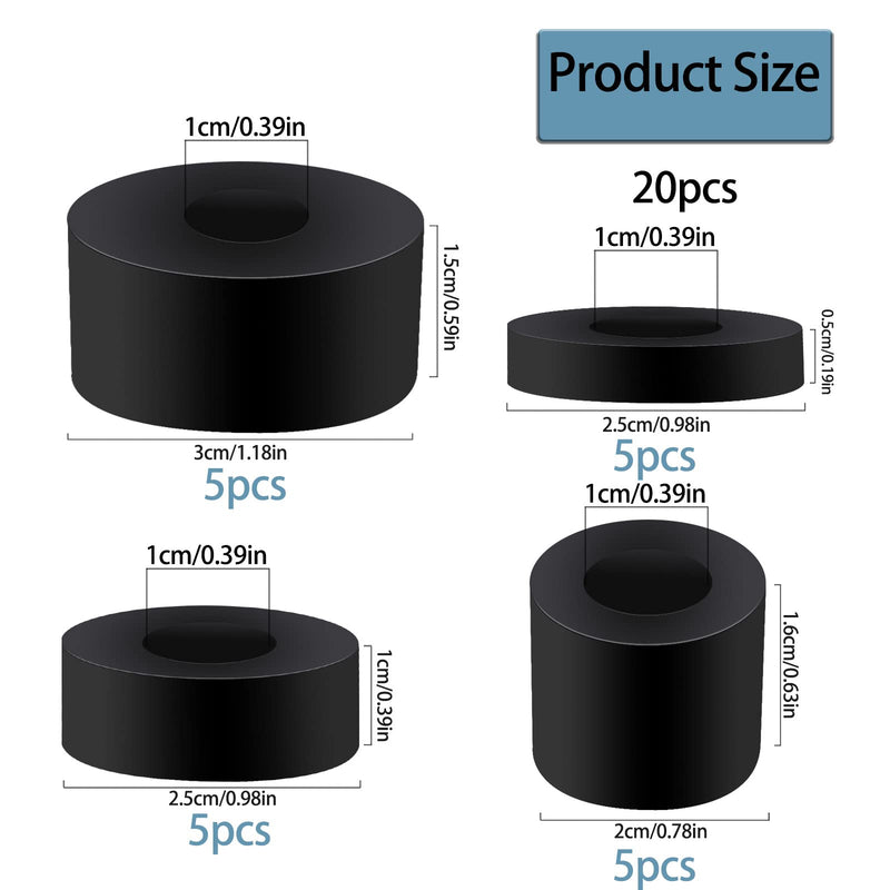 [Australia - AusPower] - 20 Pack Thick Rubber Washers Round Rubber Spacer, 4 Sizes Rubber Bushing Black Rubber Spacers Flat Washers 