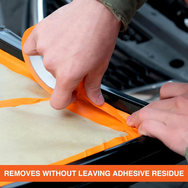 LAUCO Orange Automotive Refinishing Masking Tape – Autobody Painter’s Tape, Moisture, UV & Heat Resistant, No Residue – Multi-Purpose Masking Tape for Auto Repair (0.75 in, Pack of 6 Rolls) 0.75 in (6 Rolls)