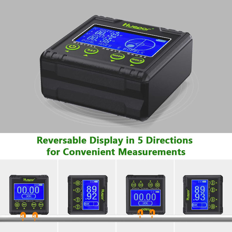 Huepar Digital Protractor, Electric Level Dual Axis Meter 0.01° Resolution V-Groove Magnetic Base & LCD Inclinometer with Acoustic Alarm 0~360°AG03