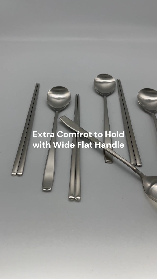 Korean Made Stainless Steel Silver Utensil Flatware Cutlery Korean Chopsticks and Spoons 4SET Gift for Mom, Stocking Stuffer