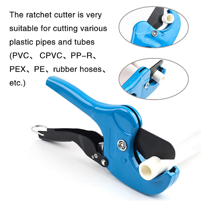 Succulent The Ratcheting PVC Pipe Cutter, Up to 2-1/2", Ratchet Pipe Cutter Heavy-Duty, Pex Cutting Tool for Cutting PEX, PVC, PPR Plastic Hoses and Plumbing Pipe，Comes with deburring tool and gloves