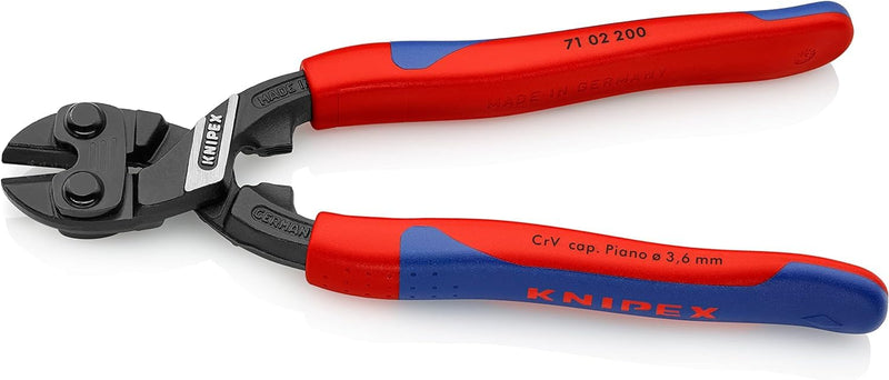 Knipex 71 02 200 Compact Bolt Cutters "CoBolt" 7,87" with soft handle Multi-component Grips, Blue/Red 200 mm straight head standard packaging