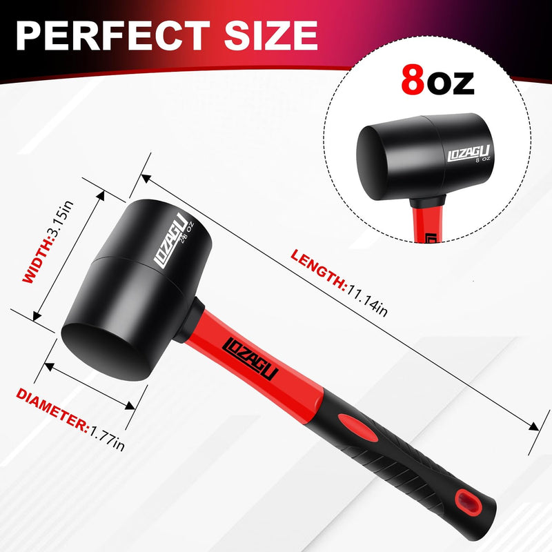 [Australia - AusPower] - 8oz Rubber Mallet Hammer, Fiberglass Handle, Rubber Mallet for Flooring, Tent Stakes, Woodworking, Camping, Soft Blow Tasks without Damage Rubber Mallet Hammer (8oz) 
