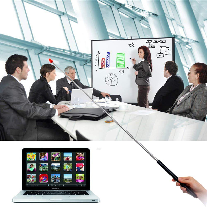 [Australia - AusPower] - Telescopic Teachers Pointer,Teaching Pointer Stick for Classroom,Metal Hand Retractable Pointer Extended Length 47.2 Inch, Handheld Presenter Whiteboard Pointer (Black) Extendable 47 Inch Black Lanyard 