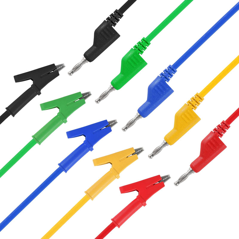 [Australia - AusPower] - 5pcs Test Leads 4mm Stackable Banana Plug to Crocodile Alligator Clips Flexible Cable Wire 3.3ft/1m for Multimeter Electrical Testing (Banana Plug to Alligator Clips) Banana Plug to Alligator Clips 