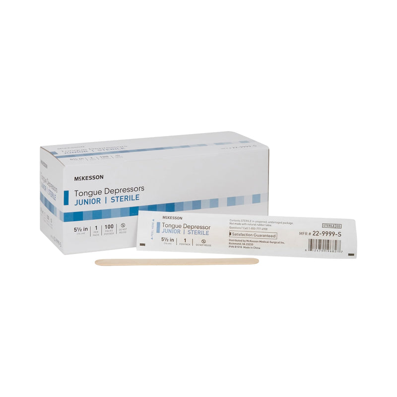 [Australia - AusPower] - McKesson Tongue Depressor, Sterile, Wooden, Individually Wrapped, Junior, 5 1/2 in, 100 Count 