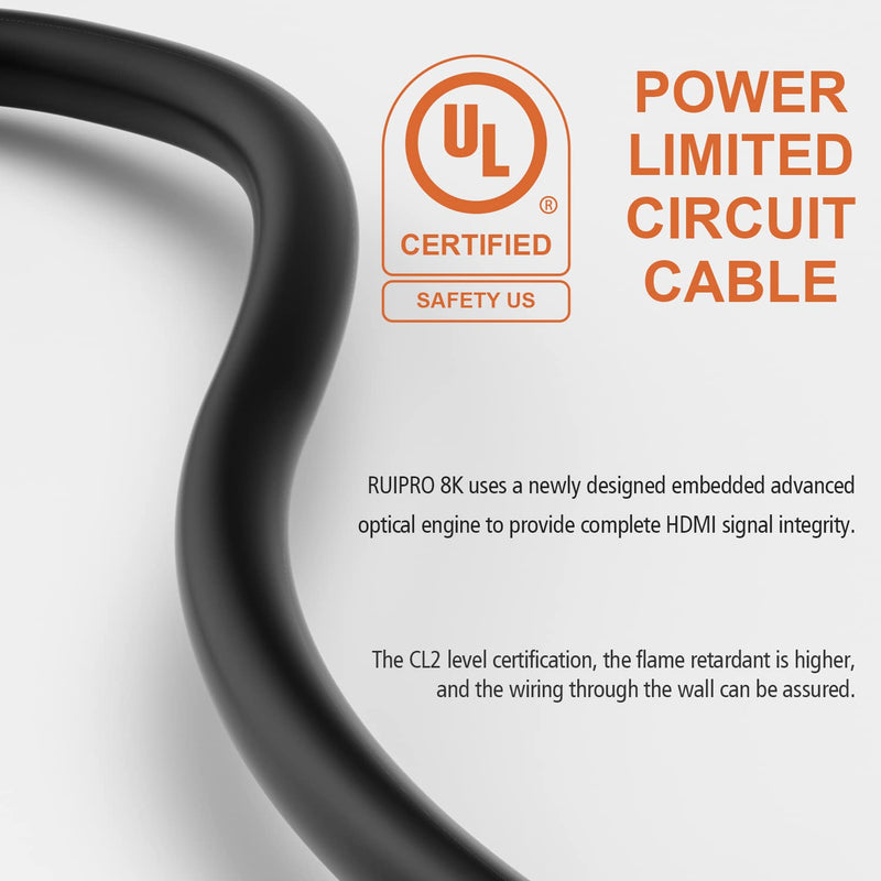RUIPRO 8K HDMI Fiber Optic Cable CL2 Rated 10 Feet 48Gbps 8K60Hz 4K120Hz Dynamic HDR eARC HDCP2.2/2.3 for RTX4080/4090/3080/3090, Xbox S/X, PS5/4, AVR, Projector, LG/Samsung/Sony TV C-8K Fiber Gen3/C CL2 Rated 10FT