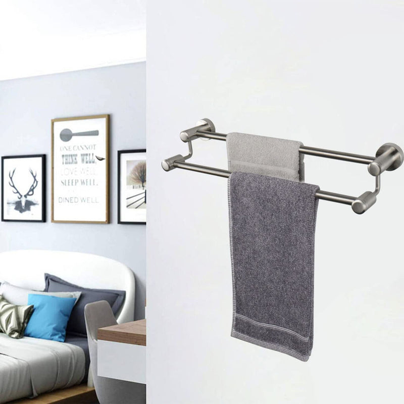 TocTen Double Bath Towel Bar - Thicken SUS304 Stainless Steel Towel Rack for Bathroom, Bathroom Accessories Double Towel Rod Heavy Duty Wall Mounted Towel Holder (Brushed Nickel, 16 in) Brushed Nickel Round 16 Inch