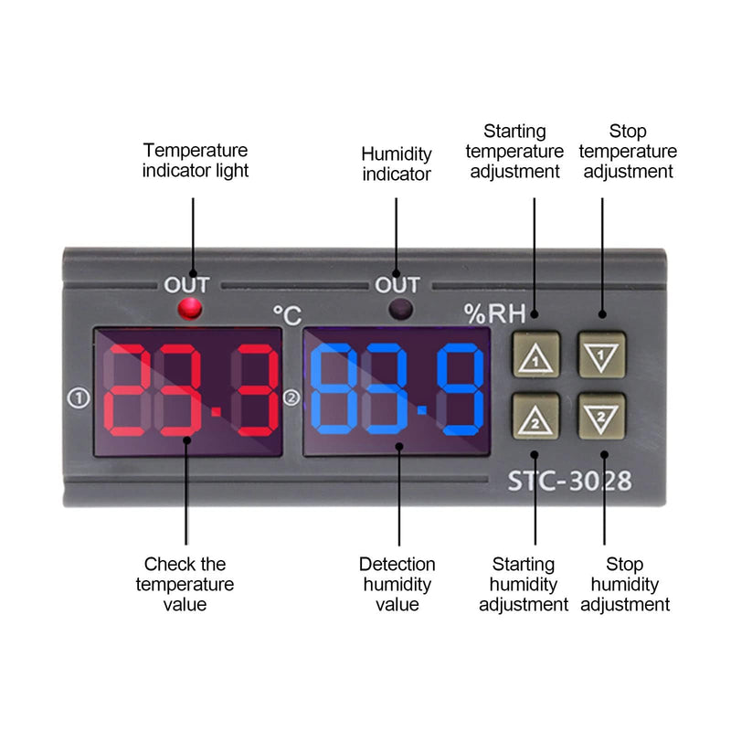 [Australia - AusPower] - 2Pcs All-Purpose Intelligent Digital Display Temperature and Humidity Controller with Dual Displays and Relay Outputs STC-3028 10A AC110~220V for Incubator Brooder Refrigerator Fermenter Greenhouse 