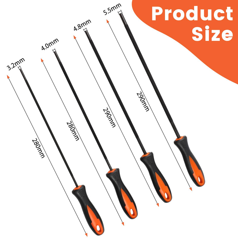 [Australia - AusPower] - Set of 4 Chainsaw Sharpening Round File Chainsaw 4 Sizes from 3.2/4.0/4.8/5.5 mm, File Set with Handle in Black and Orange, Horse File Chainsaw Made of Carbon Steel 