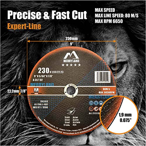 Merryland 230 X 1.9 Expert-line Cutting Disc Steel Metal Iron 25PCS | 230 mm angle grinder, 230 x 1.9 x 22.23 mm thin flex disc straight expert line E11111942 230 X 1.9 for steel metal