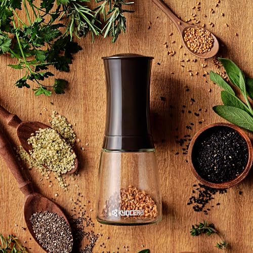 Kyocera CM-20C SF Seed Grinder with Ceramic Grinder, Adjustable coarse to fine, Glass Container, Brown