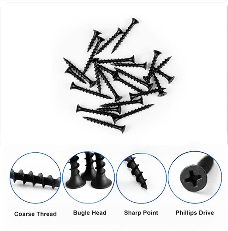 [Australia - AusPower] - Screws #6 x 1-5/8" Drywall Screws220PCS Coarse Thread Sheetrock Wood Screws with Phillips Drive,1 LBS Flat Truss Head Self Tapping Screws Black Phosphate Coated Stainless Fast Self Tapping 