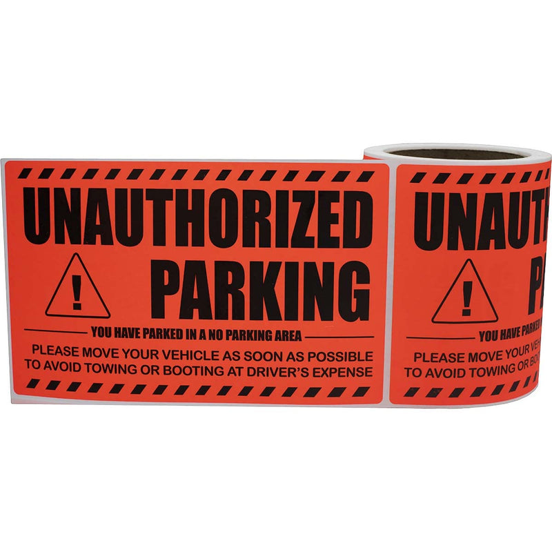 InStockLabels.com Unauthorized Parking Violation Stickers – Bright Orange Warning Stickers for Towing & Improper Parking - Strong Adhesive & Hard to Remove - 100 Warning Labels