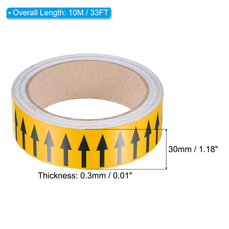 PATIKIL Flow Arrow Tape, Polyethylene Pipe Marking Sticker with Reflective Strips, Waterproof & Heat Resistant, for Pipe Flow Directional Identification, 1.2 inch x 33 ft, Yellow/Black Yellow,Black