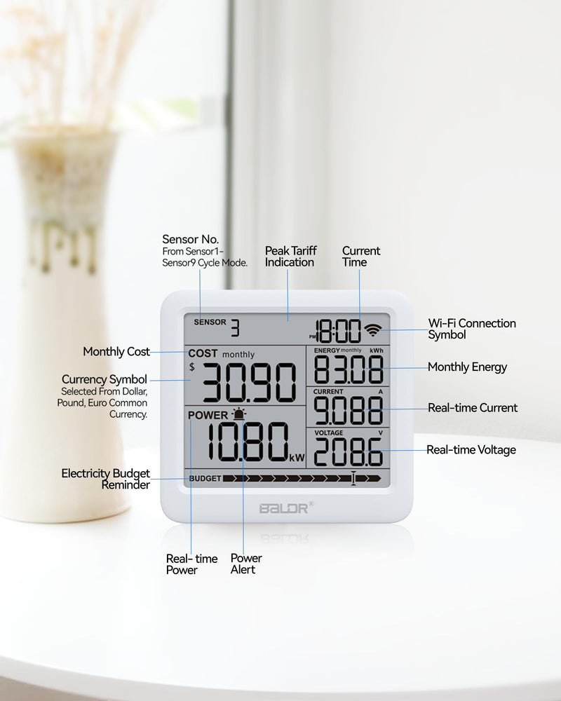 [Australia - AusPower] - BALDR Wi-Fi Home Power Monitor Consumption Watt Meter w/Smart Socket - Electric Meter w/Tariffs & Budget Alerts, Power Meter Home Energy Monitor, Electricity Usage Monitor Smart- 2.4GHZ Network Only Power Meter Hub with One Smart Socket 