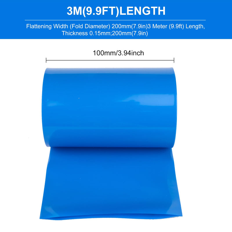 [Australia - AusPower] - Battery Wrap PVC Heat Shrink Wrap Tube for 18650 21700 26650 Lithium Battery DIY Battery Packs Flat Width 3.9in(100mm) Length 9.9ft (3m) Blue 100mm 