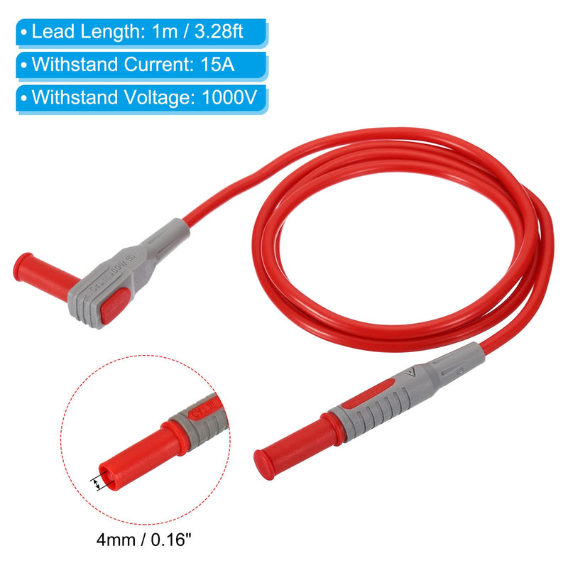 [Australia - AusPower] - PATIKIL Multimeter Test Lead Set, 1000V/15A 4mm Banana Plug Male to Male Straight Angle to Right Cable Line Wire for Electrical Testing, Black Red 