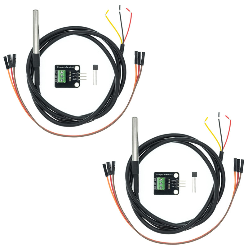 [Australia - AusPower] - 2 Pack Temperature Sensor Module Kit with 1m Cable Waterproof Stainless Steel Probe, Temperature Sensor Chip for Arduino and Raspberry Pi 