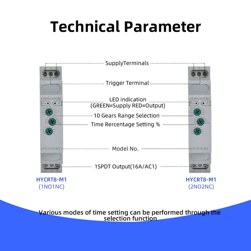 [Australia - AusPower] - Multifunction Time Relay HYCRT8-M1 0.1s-10days 16A AC/DC 24-240V 10 Function Choices Time Delay Relay Din Rail Mount Type HYCRT8-M1,Multifunction 