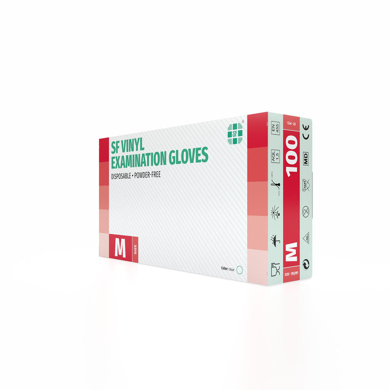 Vinyl Gloves Box of 100, Disposable Examination Gloves, Powder-Free Vinyl Gloves, Latex-Free, Non-Sterile, Medium, Transparent | Latexfreie Einweghandschuhe für Pflege, Untersuchung, Reinigung, Küche, Kosmetik und Haushalt; für Gewerbe und Alltag