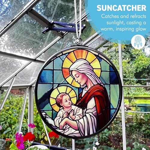 3-Inch Virgin Mary Stained Glass Style Suncatcher | Beautiful Religious Window Decoration 3 Inch Diameter