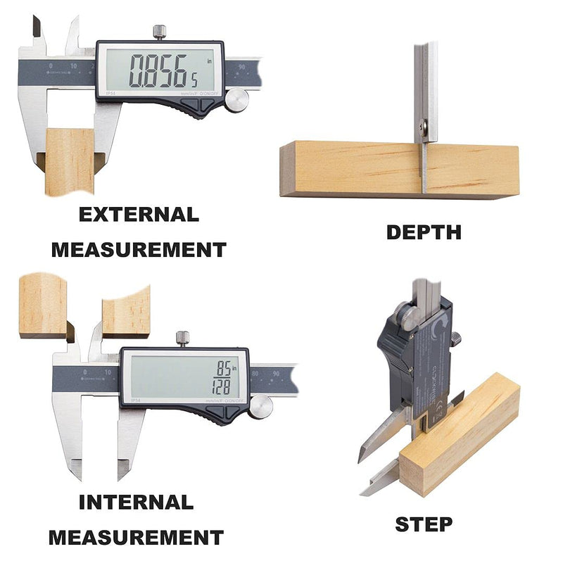 [Australia - AusPower] - IP54 Grade Digital Caliper, DCLR-0605 0-6" /150mm, Inch/Metric/Fractions Conversion, Stainless Steel, Large LCD Screen 