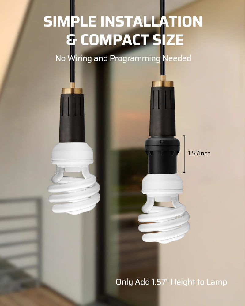 [Australia - AusPower] - DEWENWILS Light Sensor Socket, E26 E27 Dusk to Dawn Sensor Socket, Light Bulb Socket for Light Fixtures, Compatible with Incandescent/CFL/LED/Halogen Bulbs, Black, 2 Pack 