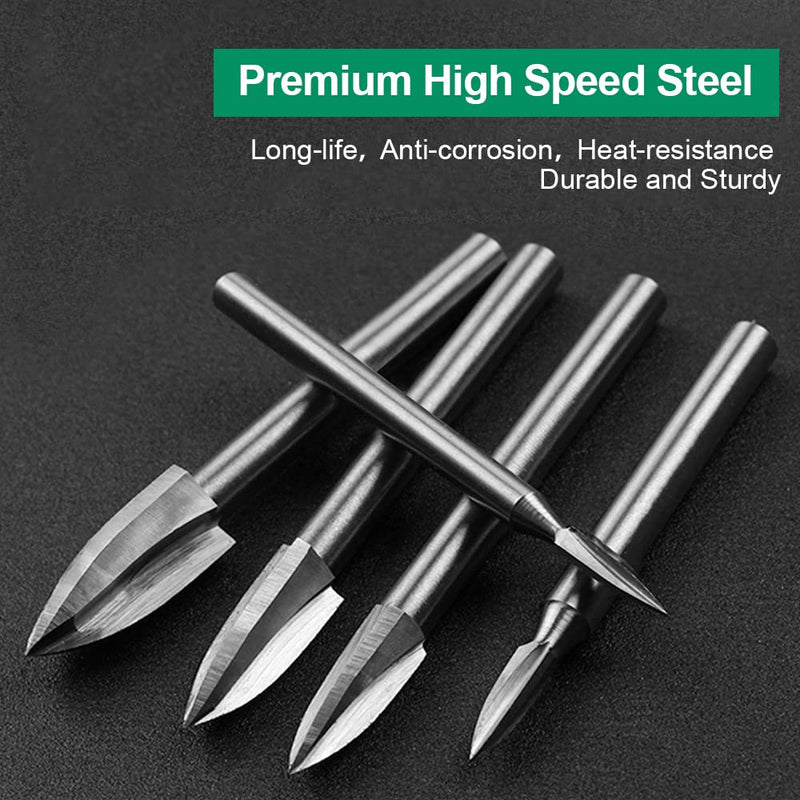 [Australia - AusPower] - Wood Carving Tool, 5 Pieces HSS Engraving Tool, Wood Cutter Set for Dremel Rotary Tools Accessories with 3 mm Shank for Wood Carving, Drilling 