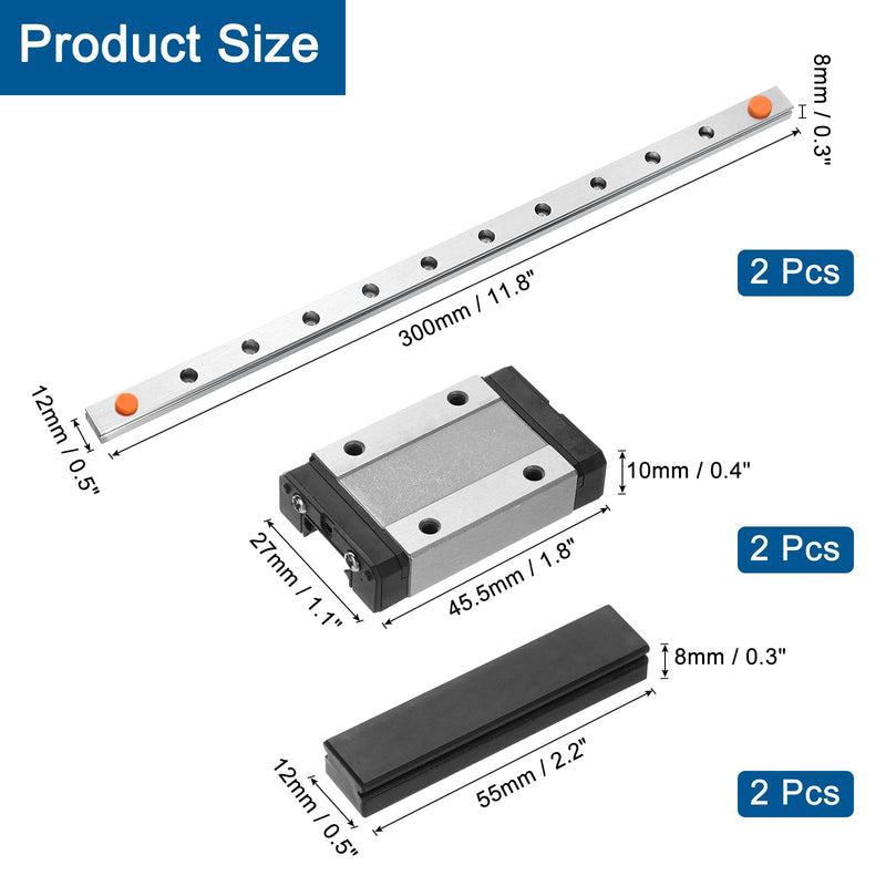 uxcell 2pcs MGN12 300mm Linear Guide Rail with 2pcs MGN12H Sliding Carriage Block Bearing Steel and 2pcs Plastic Mini MGN12 Linear Guide for DIY 3D Printers and CNC Machine, Black