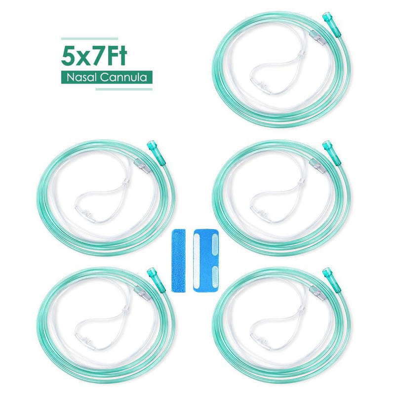 [Australia - AusPower] - 7ft Adult Standard Nasal Cannula- 5 Pack Oxygen Cannula with 1 Pair Ear Cusions, High Visibility, Kink-Resistant & Lightweight Green 