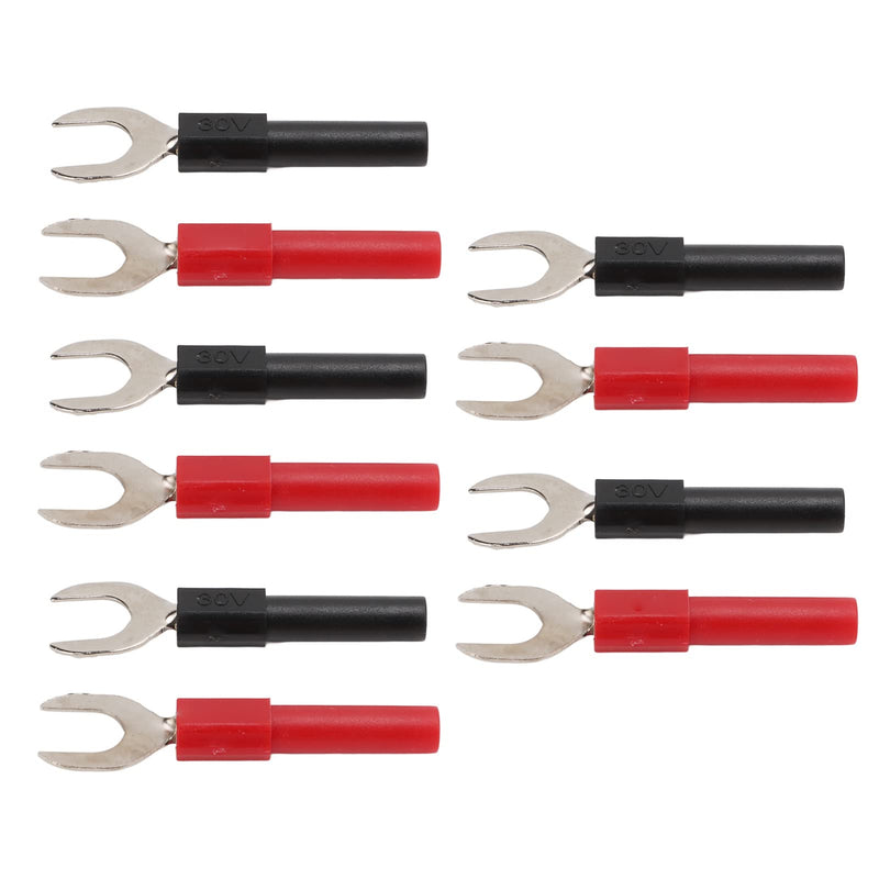 [Australia - AusPower] - Copper Plated Banana U Fork Spade Plug, 10pcs Black, Red 4mm Jack Multimeters Electronic Applications, with Copper Banana Socket, for Testing 