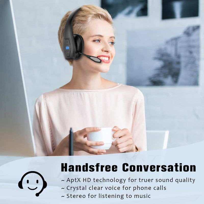 [Australia - AusPower] - Conambo Noise Cancelling Bluetooth Headset V5.1, 35Hrs HD Talktime CVC8.0 Dual Mic Hands-Free Wireless Headset, Bluetooth Headphones with Mute Button for Cell Phones Business Home Office Trucker 