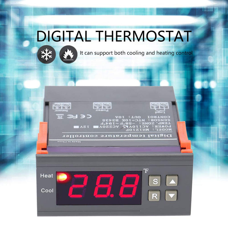 [Australia - AusPower] - MH1210F Digital Temperature Controller Thermostat -58 to 194℉ Fahrenheit Sensor AC110V, Supports Cooling and Heating Control 