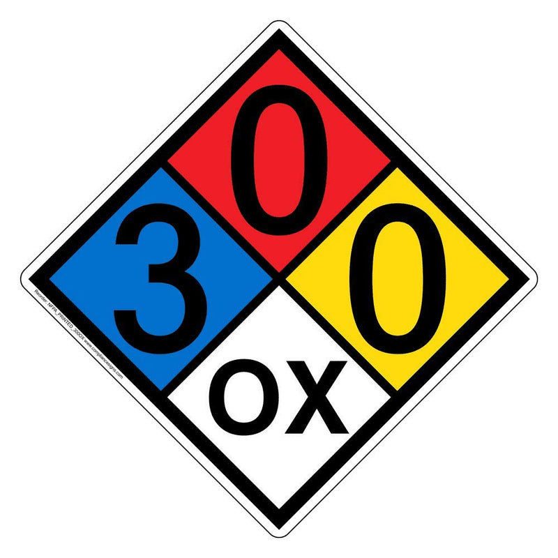 15 inch NFPA 704 Placard Diamond, Aluminum Metal NFPA Sign 3-0-0-OX with Mounting Holes for Health, Special Hazard Identification, Made in the USA by ComplianceSigns 15" Diamond
