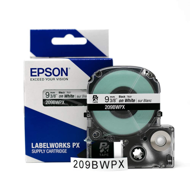Epson LABELWORKS 209BWPX PET Tape Cartridge - Black on White Standard Industrial Label Maker Tape - 3/8" (9MM) Wide, 30 ft 9mm