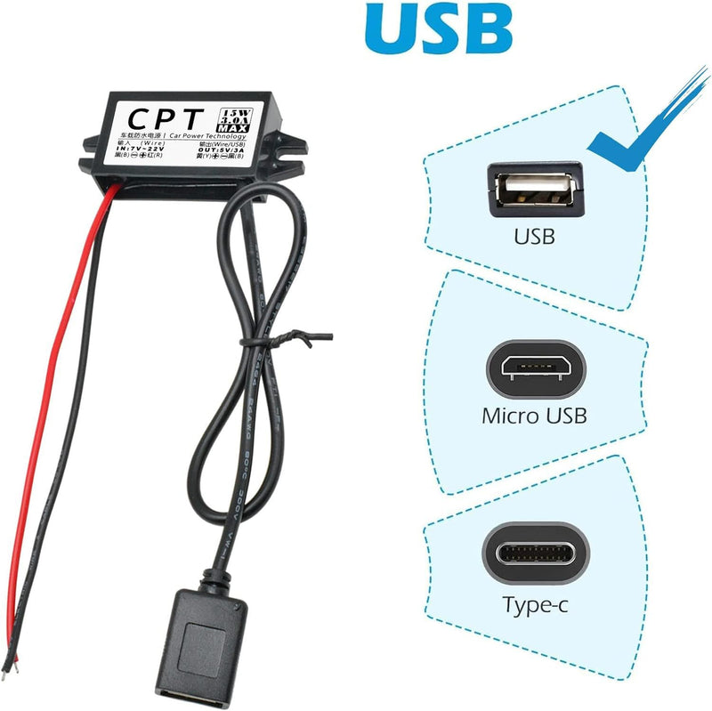Heemol 12V to USB, 12V to 5V USB Adapter, 3A 15W DC Buck Converter Module DC to DC Car Power Converter Adapter Single USB