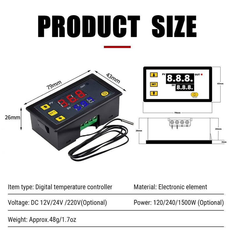 [Australia - AusPower] - Uadme Digital Thermostat, W3230 DC 24V Digital Temperature Controller -20℃~100℃, Digital Display Thermostat Control Switch with Sensor Probe, LCD Temperature Controller Meter Controller, Alarm at High DC24V 