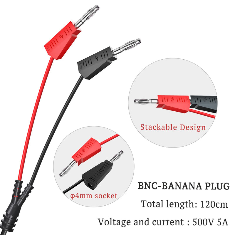 [Australia - AusPower] - Cleqee BNC Test Leads Set Oscilloscope Test Leads Kit BNC to Alligator Crocodile Clips BNC to Test Hook Terminals BNC to Dual Stackable Banana Plug Cable Wires 