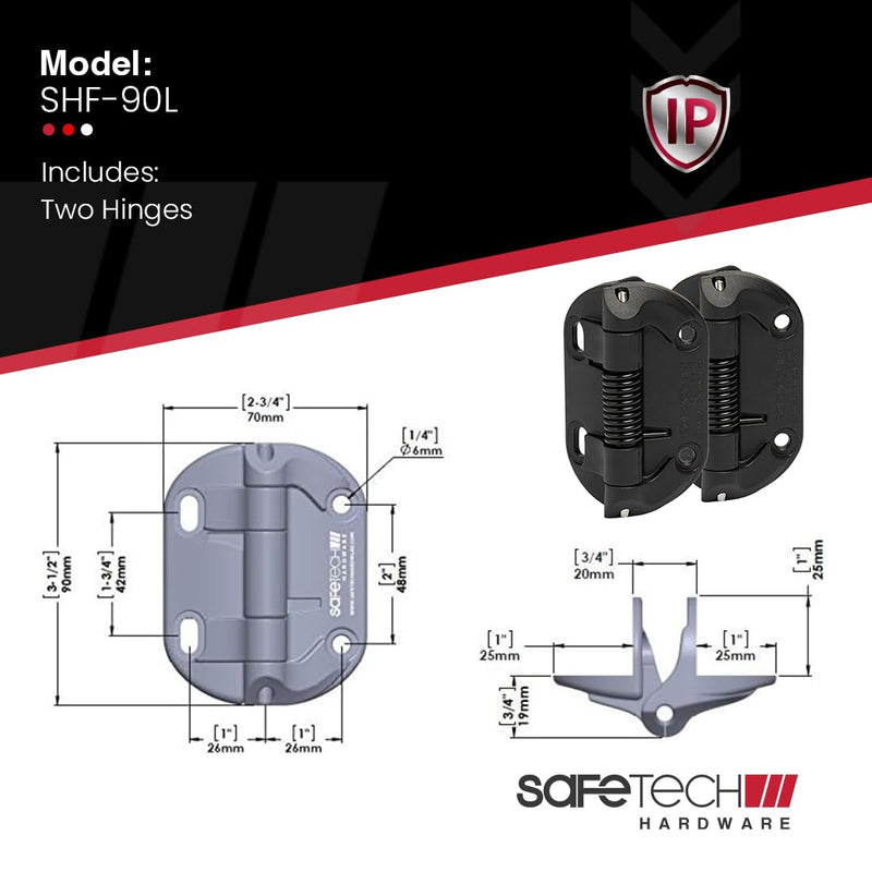 Safetech Hardware Self Closing Gate Hinges, Fixed Tension Pool & Outdoor Hinges Regular Duty Spring Gate Hinges for Any Square Post Metal, Wood & Aluminum Fencing Gates up to 33lbs (SHF-90L Black) Self Close