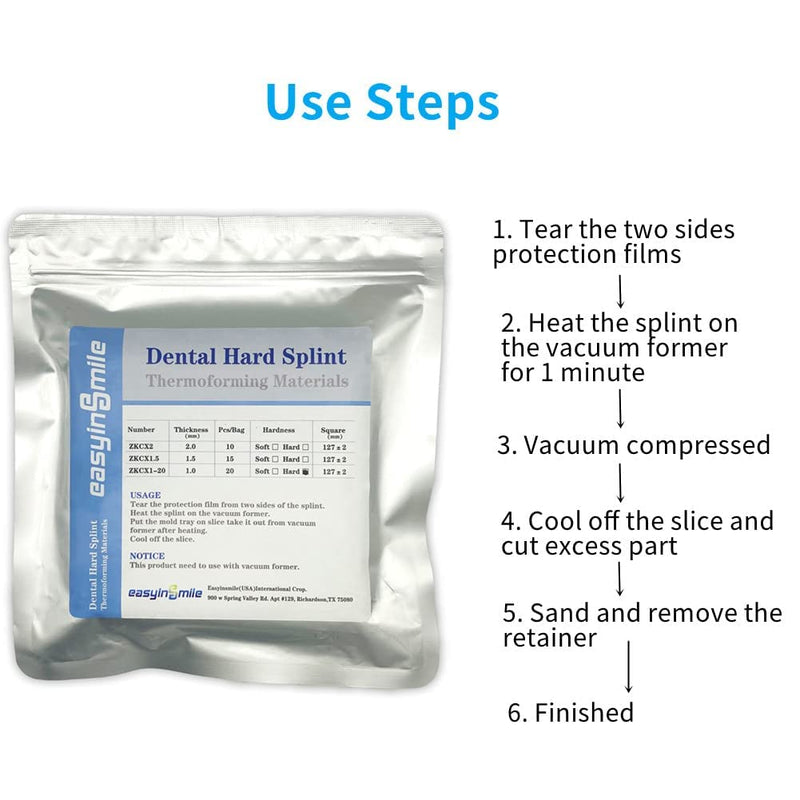 [Australia - AusPower] - Dental Hard Splint, Thermoforming Materials for Vacuum Forming Machine 5''x 5'' (1.0MM-20PCS) 1.0MM-20PCS 