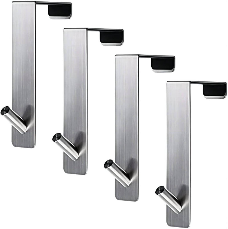 [Australia - AusPower] - Over The Door Hooks,(4 Pack) Wide 1-3/8" Fit Thick Door, Door Hanger Heavy Duty Stainless Steel 304 Hold Up to 100Lbs, Single Door Hook for Kitchen, Bedroom(Silver) 1 3/8 inch 