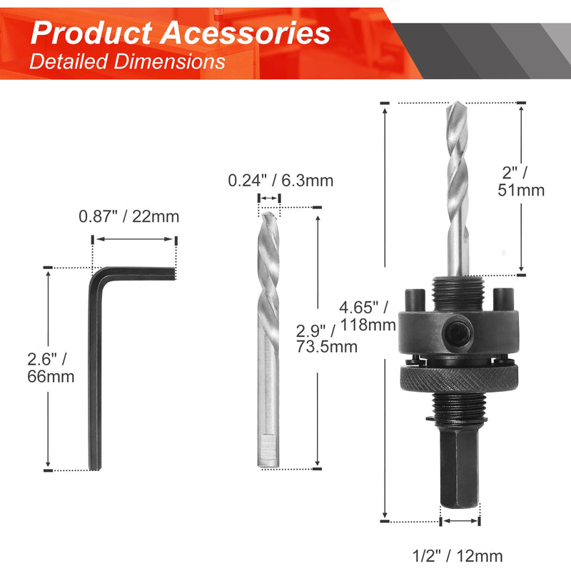 [Australia - AusPower] - Heavy Duty Hole Saw Arbor with 5pcs Center Drill Bits, 1/2" Hex Shank Quick Change Arbor Fits 1-1/2" to 10" Hole Saws 