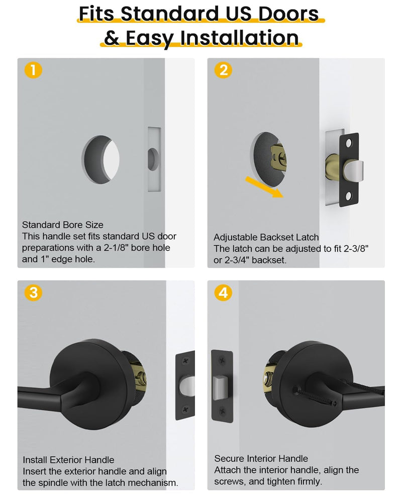 Goldenwarm Black Closet Door Handles, Zinc Alloy Passage Interior Door Handle, Matte Black Door Handles for Closets, Hallways, Heavy Duty Modern Door Levers (1 Pack) 1