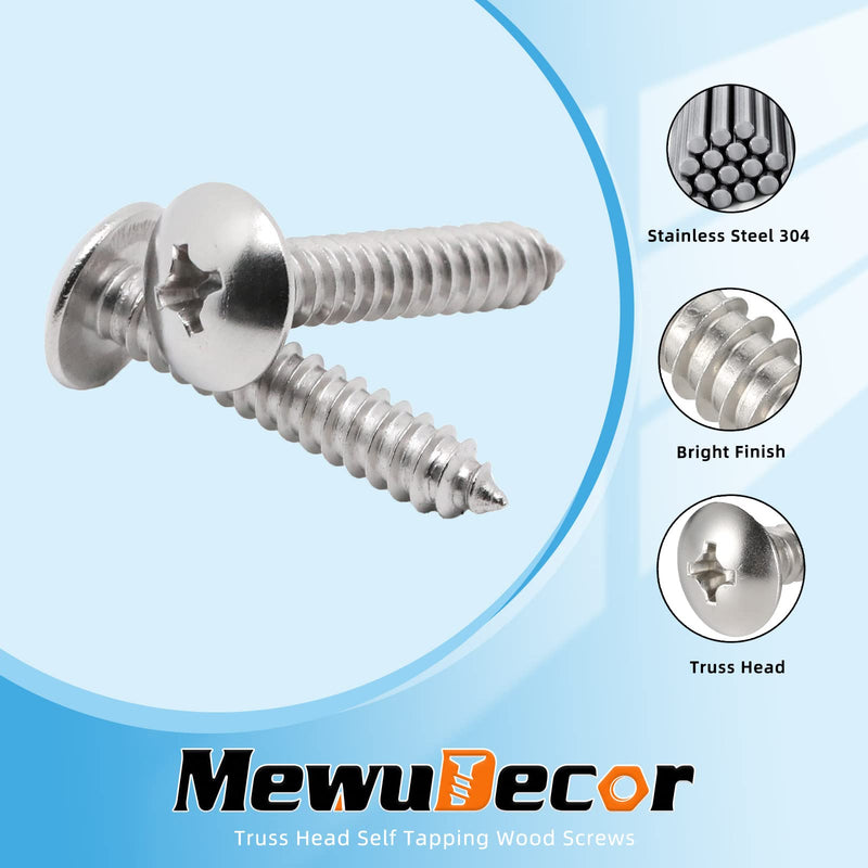 [Australia - AusPower] - #10 x 1-1/2" Truss Head Self Tapping Wood Screws Sheet Metal Screws, 304 Stainless Steel 18-8, 100 PCS #10 x 1-1/2" 