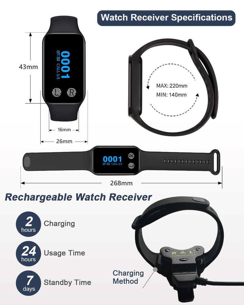 [Australia - AusPower] - Restaurant Pager System 1 Wrist Watch Receiver 2 Call Buttons 400+ft Long Range Nurse Call System for Restaurant,Clinic,Hotel,Cafe,Bar (2 Call Button(S1) + 1 Watch Receiver(200VT)) 2 call button(S1) + 1 watch receiver(200VT) 