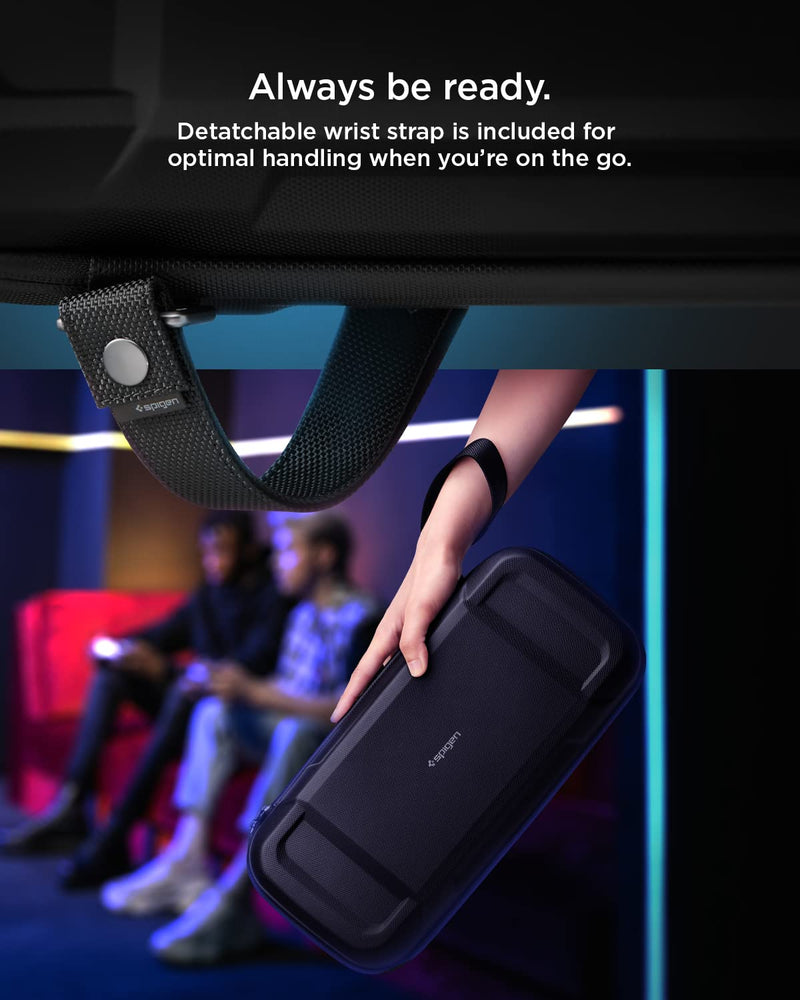 [Australia - AusPower] - Spigen Rugged Armor Pro Designed for Steam Deck LCD (2022) / Steam Deck OLED (2023) Hard Shell Travel Carrying Case with Pockets for Accessories and Original Charger Storage Bag Carry Case - Black 