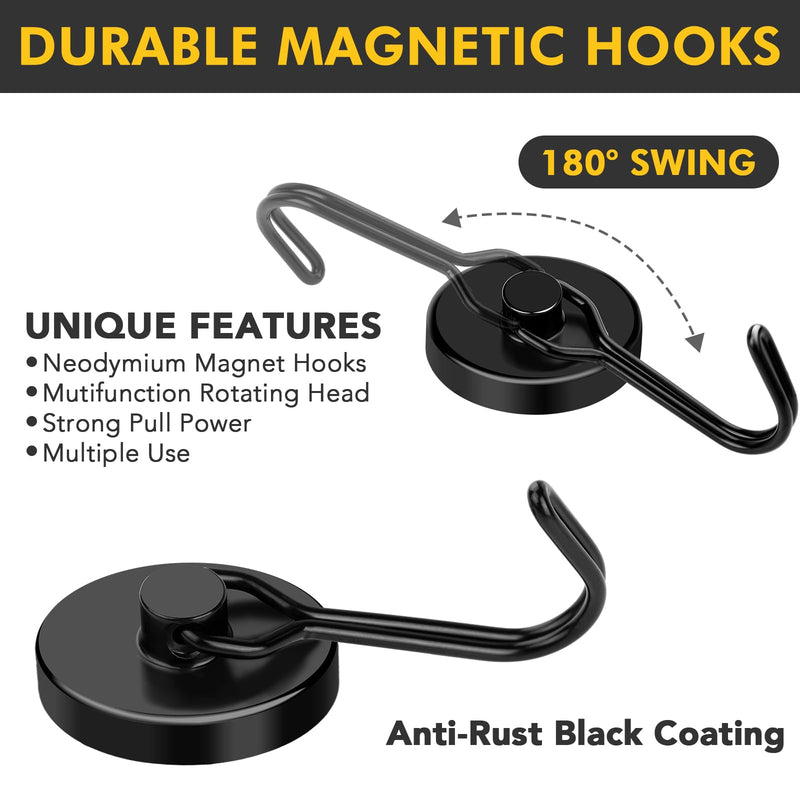 [Australia - AusPower] - MIKEDE Black Strong Magnetic Hooks, 70LB+ Swivel Swing Magnetic Hooks Heavy Duty, Cruise Hooks Neodymium Magnets with Hooks for Hanging, Home, Metal Door, Office and Garage - Pack of 4 70lbs-4Pack 