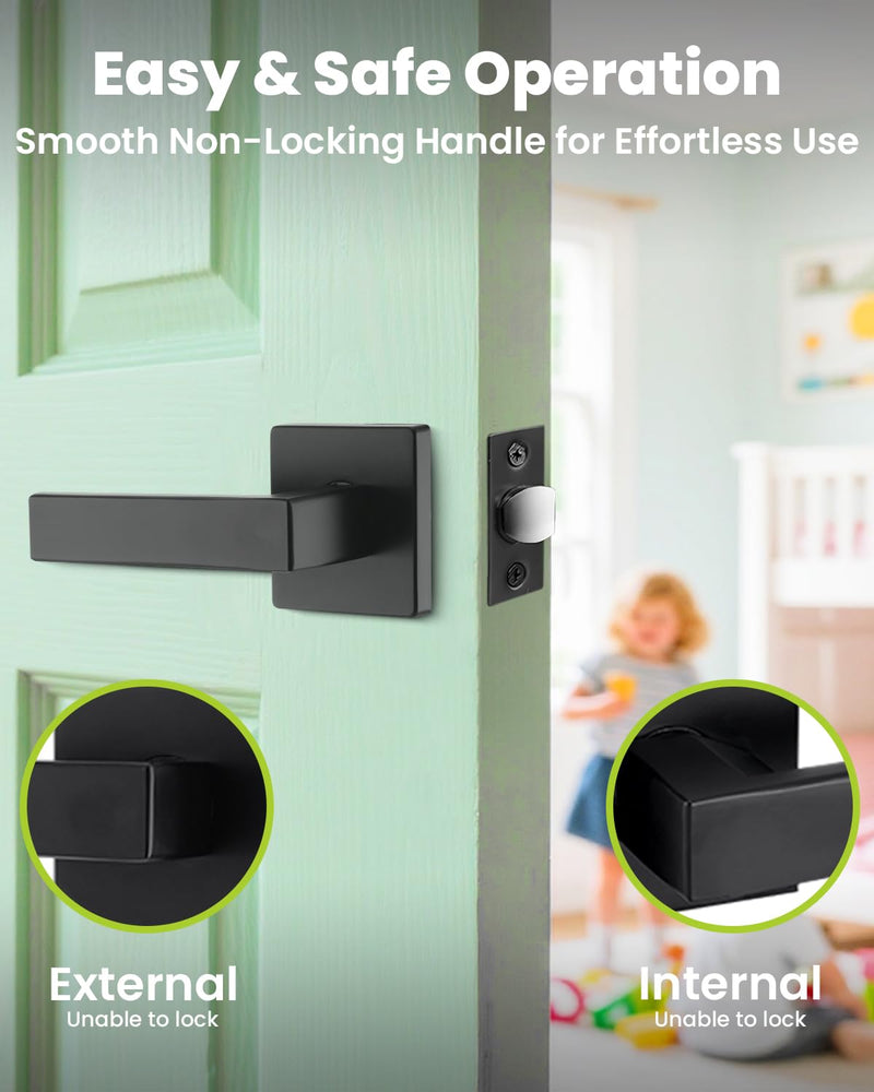 Passage Door Lever Dummy GreenShield Exterior Interior Door Handle for Hallway Closet Heavy Duty Non-Locking Lever Sets No Key Door Knob for Right Left Handed Door (1 Pack, Matte Black) 1 Pack Passage Matte Black